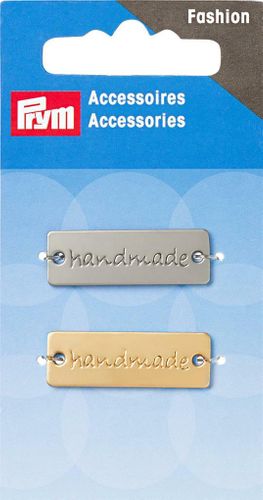2 metalen labels 'Handmade' - 30 x 10 mm - zilver & goud - Prym